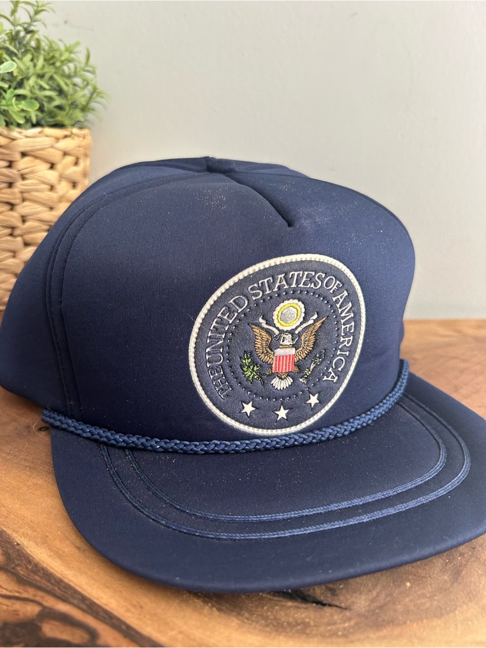 Navy Blue United States of America Vintage Men's Patch Rope Front Cap Hat Crest